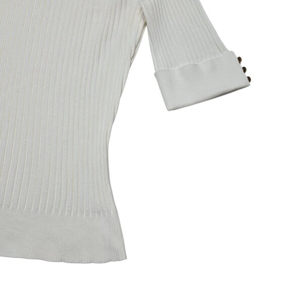 Evie Sweater Womens Large White Ribbed Mock Neck Half Sleeve Stretch Fitted - Picture 9 of 13